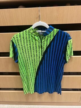 jamie sadock Neon Green & Blue Striped Short-Sleeve Top